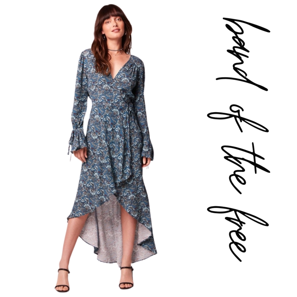 Band of gypsies- JEWEL TEAL FLORAL WRAP MAXI DRESS - Size  Medium - Picture 2 of 3